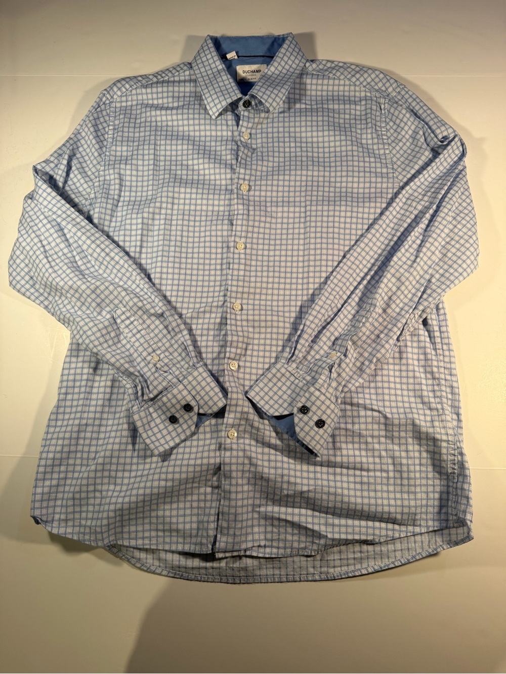 Duchamp Light Blue and White Windowpane Dress Shirt